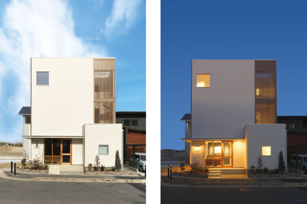 店舗兼住宅の昼と夜